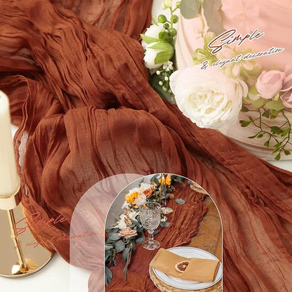 Aktor 12 Pack Terracotta Table Runner Boho Cheesecloth Table Runner Semi Sheer Gauze Fabric Runners for Wedding Birthday Baby Shower Party Boho Table Decoration（Terracotta）