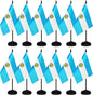 12 Pack Argentina Desk Flags Set, Argentine Small Mini Table Office Flags with 12" Solid Black Pole, 8.2 x 5.5 Inches, Home and Office Decoration, Festival Celebrations