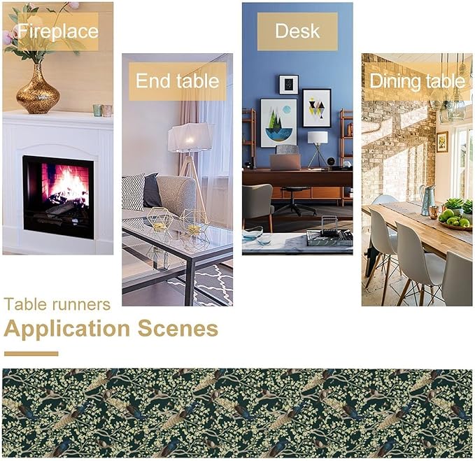 Peacock Table Runner,Retro Floral Plants Peacock Table Runner for Home Kitchen Dining Party Indoor Outdoor Decoration 13x60 Inch