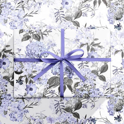 RUSPEPA Floral Wrapping Paper Roll for Women Girls, Mini Roll, Elegant Hydrangea Flower Design Gift Wrap Paper Perfect for Wedding, Birthday, Mother's Day, Spring, Bridal Shower, 17 Inch x 16.4 Feet