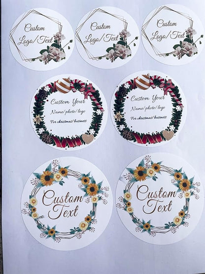 Custom Stickers for Weddings, Birthdays & Businesses - Personalized Labels with Your Logo - Waterproof, Fade and Heat Resistant - Pack of 100-1000 (Wreath V, 2 Inch)