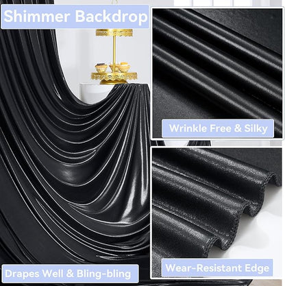 30x10 ft Wrinkle Free Black Sequin Backdrop Curtain for Parties,Thick Not Fall Glitter Wedding Drapes Backdrop,6 Panels 5x10ft Shimmer Photo Wall Back Drop Cloth for Birthday Photography Background