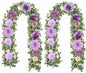 Waipfaru 2 Pcs Flower Garland, 6.07Ft Eucalyptus With Flowers, Rose Floral Vines for Wedding Reception Table Mantle Room Spring Summer Decor (Purple)