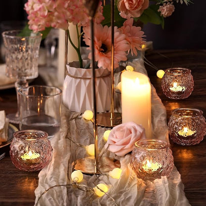DARJEN 48Pcs Pink Votive Candle Holders- Round Candle Holders Bulk for Flameless LED Tea Waxes, Romantic Candle Holder for Wedding & Home Table Decor, Various Parties