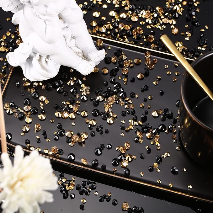 10000 Clear Wedding Table Scatter Confetti Crystals Acrylic Diamonds Rhinestones for Table Centerpiece Decorations Wedding Bridal Shower Decorations Vase Beads (Gold, Black,3 mm, 4 mm, 6 mm)