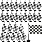 28 Pcs Black and White Checkered Racing Stick Flag Mini Race Car Office Table Desk Flags with Stand Base for Race Car Office Home Decorations and Party Celebrations