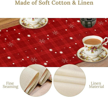 Christmas Table Runner,Christmas Snowman Snowflakes Winter Seasonal Table Cloth Kitchen Dining Table Decoration for Home Party Decor 13x70 Inch