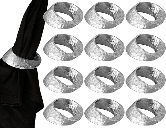 Metal Napkin Rings - Mobius Napkin Ring Loop Design - Napkin Ring Holder Set of 12 for Family Dinner, Party, Table, Decorations, Wedding, Banquet, Metallic Adornment (Silver) - CLEENTABLE