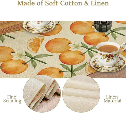 Spring Summer Orange Citrus Table Runner Watercolor Sweet Fruit Botanical Print Dinner Runner for Farmhouse Baby Shower Party Holiday Home Kitchen Dining Table Decor 13x70