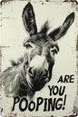 Funny Donkey "Are You Pooping?" Tin Sign - 8x12 Inch Vintage Metal Wall Décor, Humorous Bathroom Sign for Indoor & Outdoor Use, Farmhouse-Style Rustic