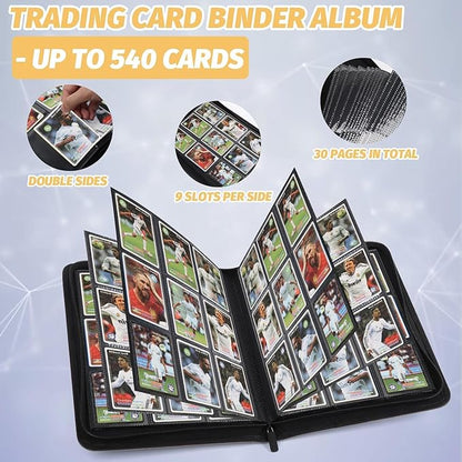 Trading Card Binder, Card Collection Binder with 540 Side Loading Pockets, 9 Pocket Album Folder for TGC,MTG, Baseball Cards, Yugioh (Blue)
