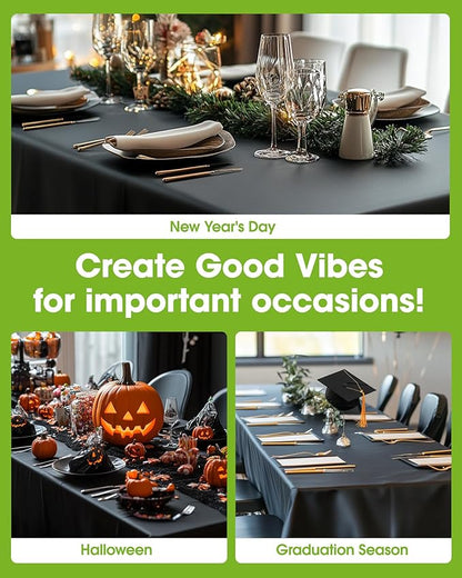 Pureegg Plastic Table Cloth Disposable 10 Pack, 54 x 132 Inch Table Cloths, Halloween Party Decorations, Summerween Decor, Halloween Tablecloths, Rectangle, Plastic Cover, Leakproof & Sturdy, Black