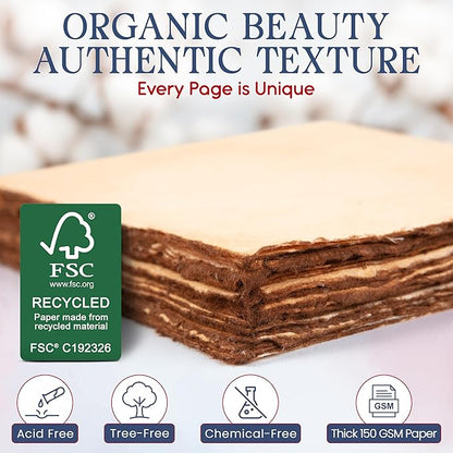 Wanderings Handmade Antique Deckle Edge Blank Paper - 8.25 x 11.7 - A4 Size Package of 50 - Recycled Watercolor Mixed Media Loose Leaf Paper for Writers Invitations Crafts - Thick 150 GSM