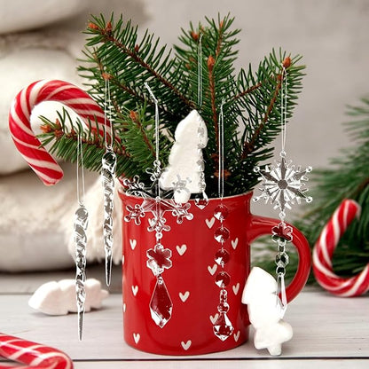 30pcs Christmas Ornaments Set for Tree- Hanging Acrylic Crystal Snowflake Icicle Drop Christmas Decorations for Winter Christmas Tree New Year Party Supplies