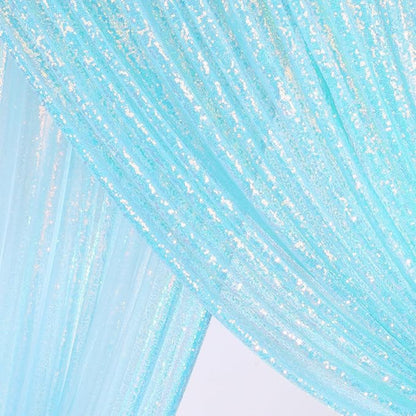 Blue Iridescent Sequin Backdrop Curtain 7ft x 7ft Glitter Photo Booth Backdrop for Wedding Birthday Baby Shower Event Decorations