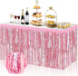 3 Pack 29x108 Inch Pink Foil Fringe Table Skirts Metallic Banner for Tinsel Streamer Garland Backdrop for Parade Floats Wedding Thanksgiving Birthday Christmas Halloween Party Decoration