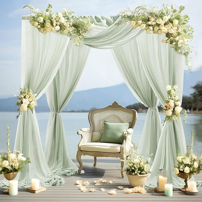 30" x 20Ft Wedding Arch Draping Fabric, 2 Panels Sage Green Sheer Curtain Drapes Extra Wide & Long Backdrop Curtains for Wedding Arch Ceremony Birthday Party Decorations