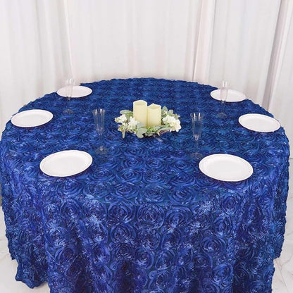 Efavormart 120" Wholesale Round Table Cover Royal Blue Grandiose Rosette 3D Satin Tablecloth for Wedding Party Event Decoration