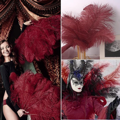 NEWONG 30pcs Wine red Ostrich Feathers Natural Bulk 9-12in（23-30cm） Vase Craft Wedding Home Party Centerpieces Christmas Day Decoration