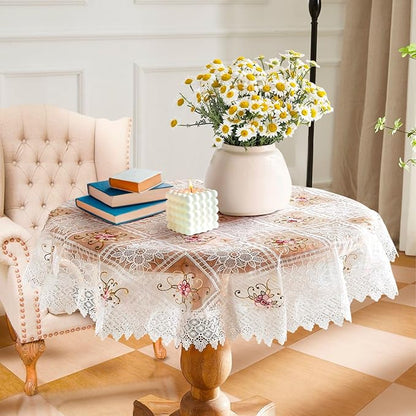 Warm Home Designs 60 Inch Round Tablecloth. Use Small White Tablecloth as Crochet Tablecloth, Coffee Table Cloth, Dresser Cover Top, Table Topper. Rustic Tablecloth for Vintage Kitchen. VTC White 60"
