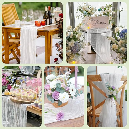 Asee'm 3pcs Cheesecloth Table Runner 120 Inches Long Ivory Boho Gauze Cheese Cloth Runner 10FT Rustic Sheer Table Runners for Christmas Wedding Party Baby Shower Spring Easter Decoration