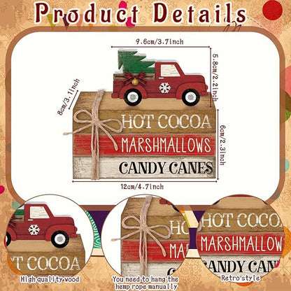4 Pcs Christmas Table Decorations Red Truck Winter Tiered Tray Decorations Rustic Merry Christmas Table Centerpiece Wooden Books Signs for Office Shelf Classroom Tabletop Bookshelf