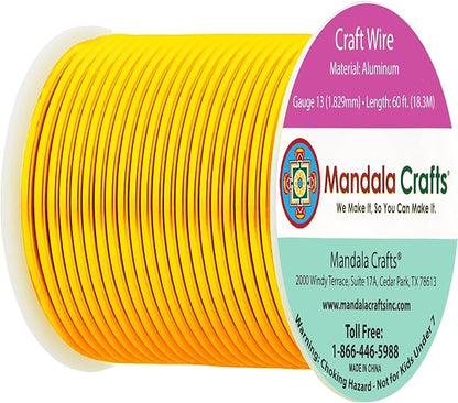 Mandala Crafts 13 Gauge Anodized Aluminum Craft Wire for Jewelry Making - 60 FT Colored Flexible Gold Tone Wire - Bendable for Bonsai Armature Crafting Sculpting