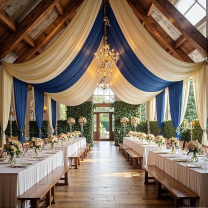 50ft x 15ft Beige Wrinkle Free Backdrop Curtains for Parties,Silky Polyester Fabric Wedding Ceiling Drapes, 10 Panels 15ft Photo Back Drop Drapes for Baby Shower Photography Stage Background Cloth