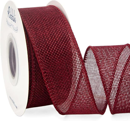 Ribbli Burgundy Burlap Wired Ribbon,1-1/2 Inch x 10 Yard, Wired Edge Ribbon for Big Bow,Wreath,Tree Decoration,Outdoor Decoration
