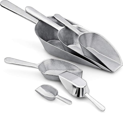 New Star Foodservice 34660 One-Piece Cast Aluminum Flat Bottom Bar Ice Flour Utility Scoop, 4-Ounce, SIlver