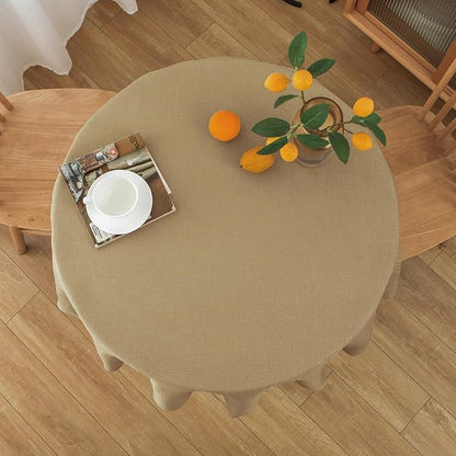 NLMUVW Round Linen Tablecloth 36 Inch, Small Tan Table Cloth Farmhouse Water Resistant Decorative Rustic Table Cover for Dining Kitchen Cafe Party
