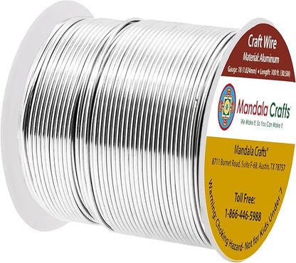Mandala Crafts 18 Gauge Anodized Aluminum Craft Wire for Jewelry Making - 100 FT Colored Flexible Silver Tone Wire - Bendable for Bonsai Armature Crafting Sculpting