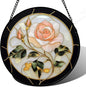 Stained Glass Window Hanging - Black White Pink Rose Sun Catcher for Door Home Decor Flower Suncatcher Christmas Mother's Day Birthday Gifts for Women Men Lovers Mom Nana 9.8 in