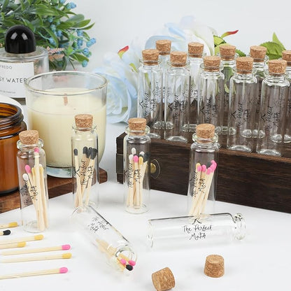 48 Matches Holders Empty Jars with 48 Striker Stickers, Empty Matches in A Jar with Striker DIY Wedding Favors, Candle Holder Containers & Bulk Storage| The Perfect Match Box (0.87x3.15 Inch) (48)