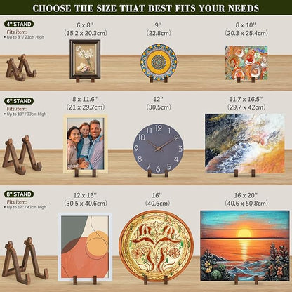 Plate Display Stand, 3 Pack 8 Inch Plate Holder for Displaying, Decorative Picture Frame Dish Photo Plaque Platter Wood Stand