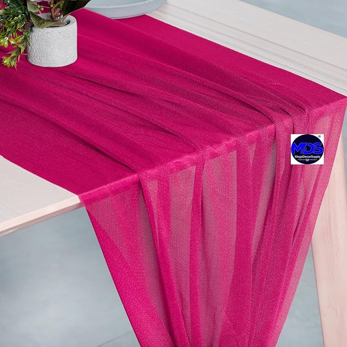 MDS Halloween Chiffon Table Runner - 25 Pack, 29 x 170 Inches, 14ft Each - Sheer Spooky Table Runners for Haunted House Parties, Trick-or-Treat Tables, Witchy Décor, Wedding & Events - Hot Pink