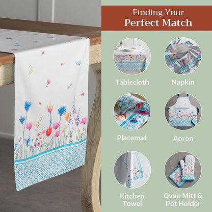 Maison d' Hermine Table Runner 100% Cotton Single Layer Table Runners 108 inches Long Decorative for Home Kitchen Dining Party Wedding Bridal Shower Spring Summer (Flower in The Field, 14.50" x 108")