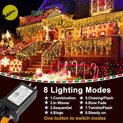 KNONEW 164FT 1600 LED Christmas Lights Outdoor Decoration with 320 Drops Timer 8 Modes Hanging Lights Plug in Waterproof Indoor Decor for Holiday Wedding Party Window (Warm White)