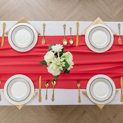 6Pack 9ft Chiffon Table Runner 14x108 Inch Sheer Romantic Table Runner for Wedding Birthday Party Bridal Shower Outdoor Decoration-Red