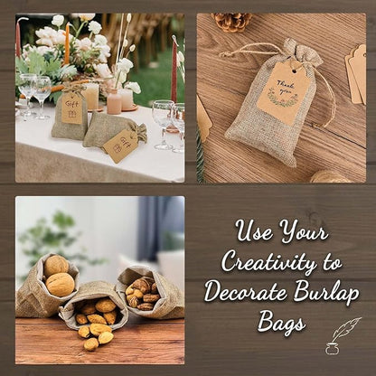 Jutieuo 25pcs Small Burlap Bags with Drawstring - 4x6 Inch Reusable Premium Linen Sacks Bags with Tag and String, Mini Gift Bag for Wedding Party Favor, Jewelry Pouches, Coffee, DIY Craft