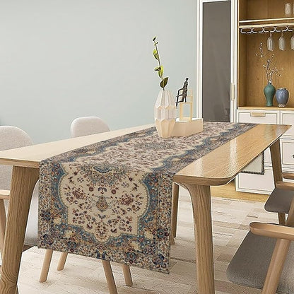 Boho Vintage French Table Runner,Retro Flower Rustic Country Style Floral Print Pattern for Home Kitchen Table Decor Dining Coffee Room Garden Party Decor 13x108in