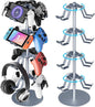 4 Tier Aluminum Alloy Game Controller Stand, Rotatable Gaming Controller Headset Holder Compatible with PS5 Xbox Nintendo Switch PS4, Controller Headphone Stand Organizer Rack for desk, Grey