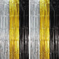 2 Pack Black Gold Silver Foil Fringe Backdrop Curtains, Tinsel Streamers Party Decorations, Fringe Backdrop, Door Shimmer for New Years or Birthday Party