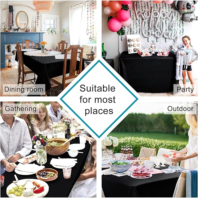 Hiasan 2 Pieces Black Tablecloth Rectangle - Waterproof and Wrinklr Resistant Washable Polyester Fabric Table Cloth for Dining Room and Outdoor Use, 90 x 132 Inch