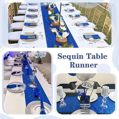 Sequin Table Runners 5 Pieces Royal Blue Table Runners 12x72 Inch Glitter Dining Table Cover for Party Wedding Birthday Reception Banquet Decoration Spring Party Chair Sashes