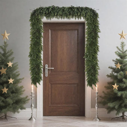 Realistic Christmas Garland for Mantle 9FT Real Touch Thick/Lush Artificial Cedar Garlands Christmas Decorations Indoor Christmas Garland for Stairs Railing Outdoor Table Xmas Holiday Decor Greenery