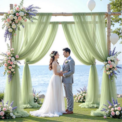 Wedding Arch Draping Fabric Backdrop 1 Panel 30" x 19Ft Sage Green Drapes Curtains for Wedding Reception Sheer Tulle Backdrop Curtain for Ceremony Birthday Party Baby Shower Arbor Ceiling Decorations