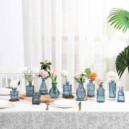 Bud Vases in Bulk 30, Blue Glass Vases for Centerpieces, Small Flower Vase for Centerpieces, Small Vase for Flowers, Mini Vintage Vases for Wedding Table Decor