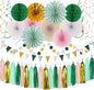 Sage-Green Pink Gold Party-Decorations - 33pcs Kits Tissue Pom Poms Honeycomb,Banner,Streamers Tassel Garland,Paper Lantern Fans, Wedding Engagement Bachelorette Birthday Baby Bridal Shower Hugtmr