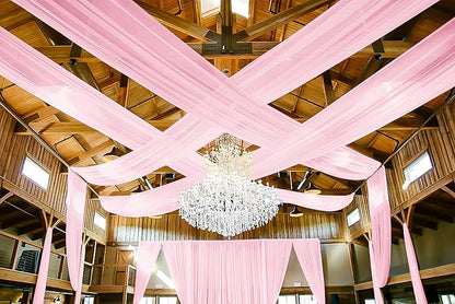 6 Panels Pink Ceiling Drapes for Wedding 5ftx30ft Ceiling Drapes Wedding Arch Draping Fabric Cheesecloth Sheer Curtain Romantic Ceiling Decorations for Weddings Party Banquet Ceremony Stage